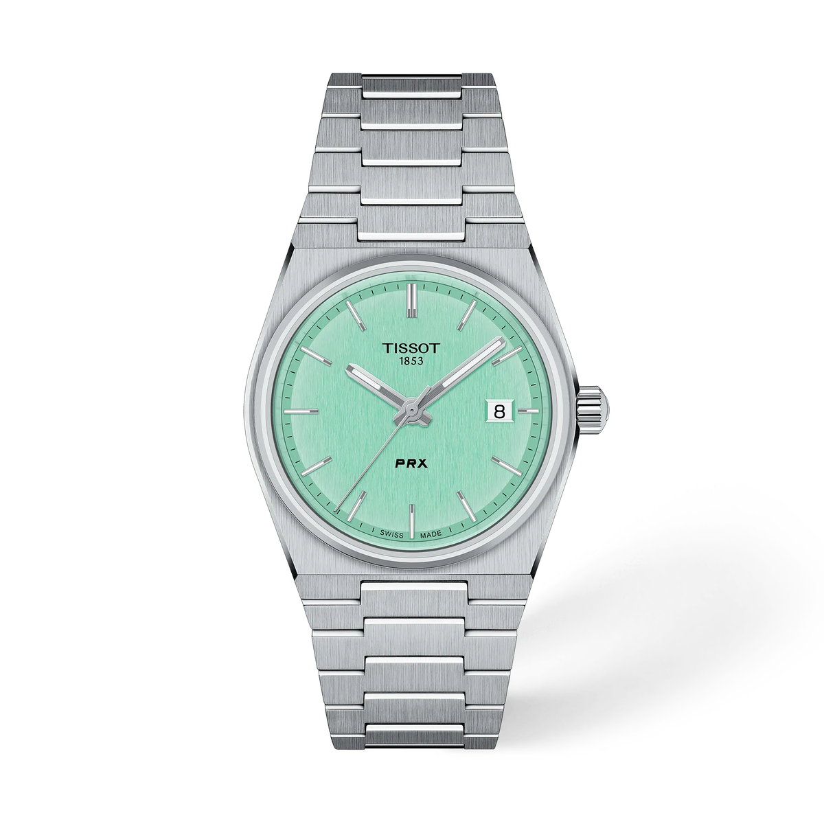 Front view of the watch Tissot PRX 35mm with shadow