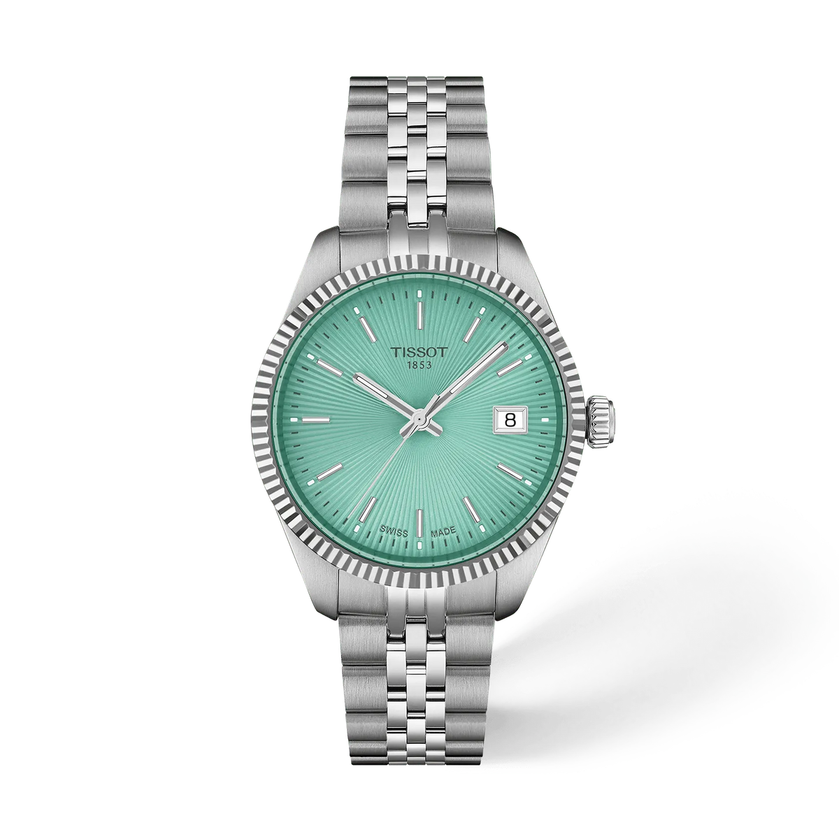Front view of the watch Tissot Ballade 34mm with shadow