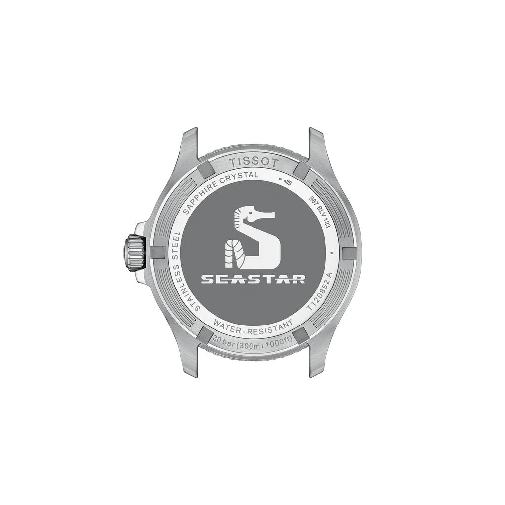 Back view of the watch case Tissot Seastar 1000 GMT 40mm