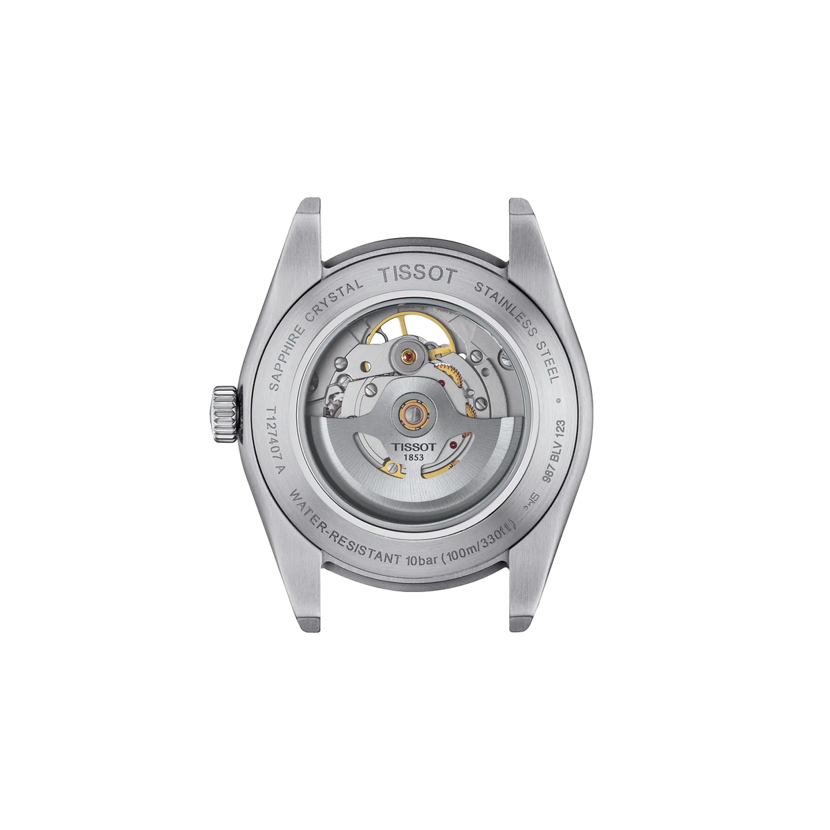 Back view of the watch case Tissot Gentleman Open Heart 40mm