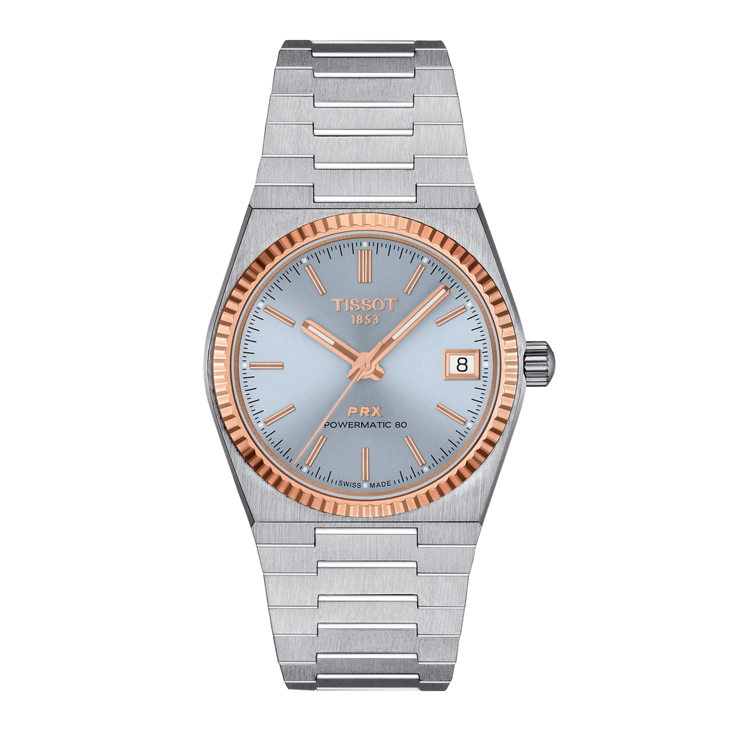 Front view of the watch Tissot PRX Gold 35mm