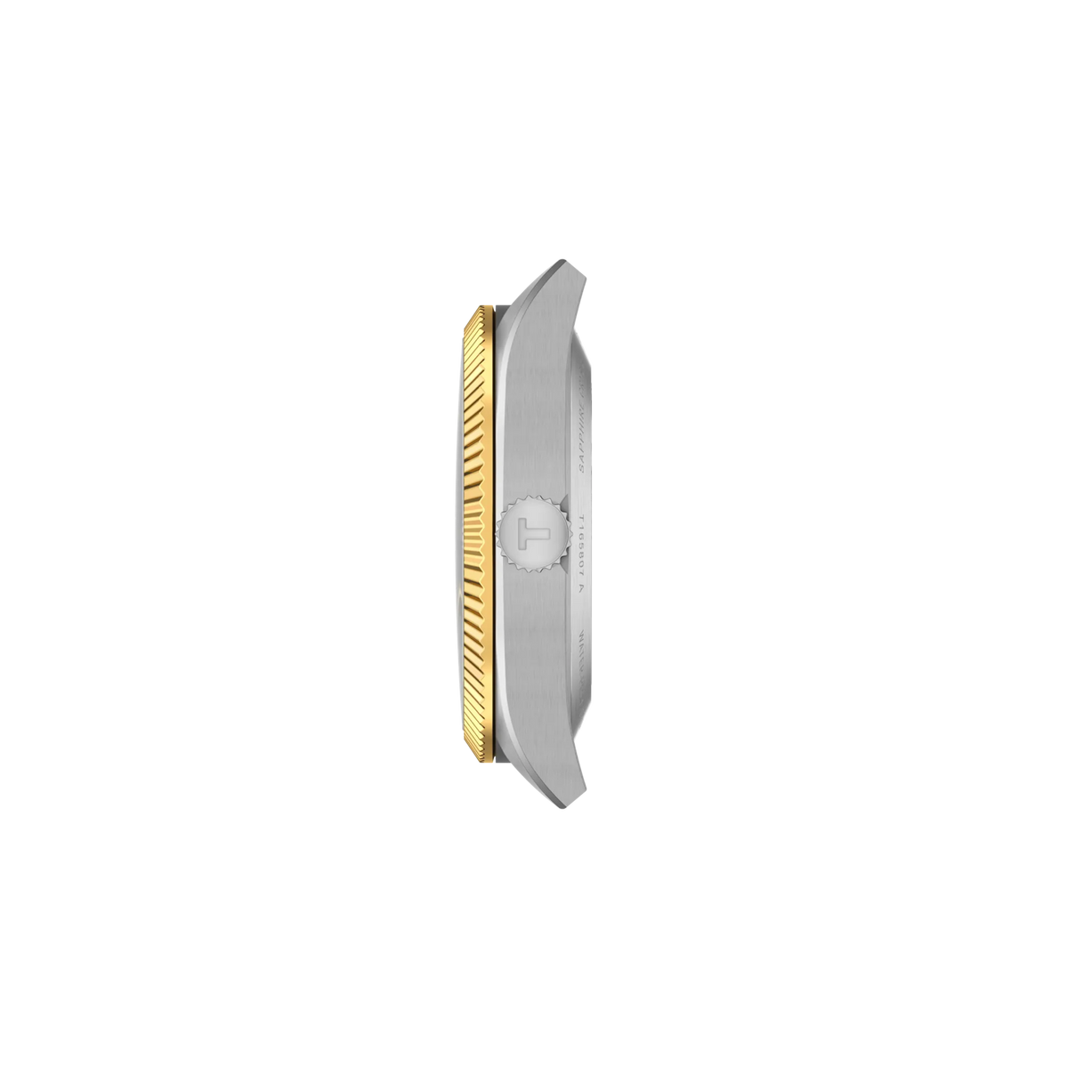 Profile view of the watch case Tissot Gentleman Gold Bezel 38mm