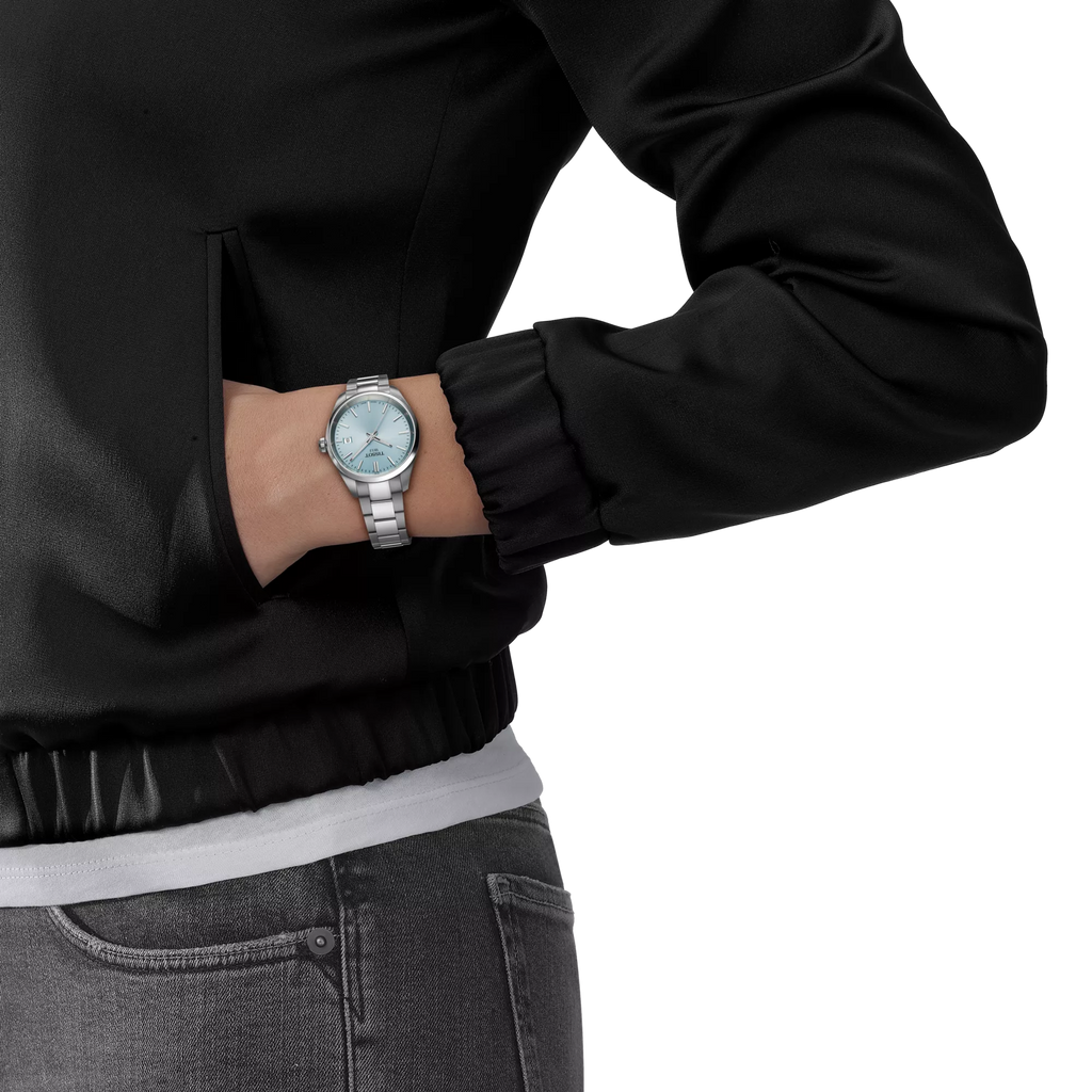 Simulation of the watch Tissot PR 100 34mm on a wrist