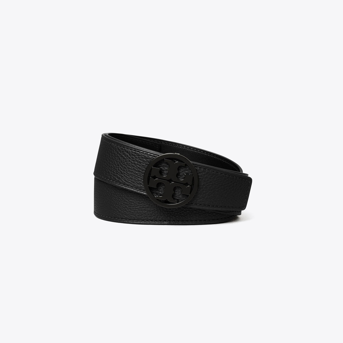 Tory Burch 1.5" Miller Pebbled Powder-Coated Belt - Black / Black / Black