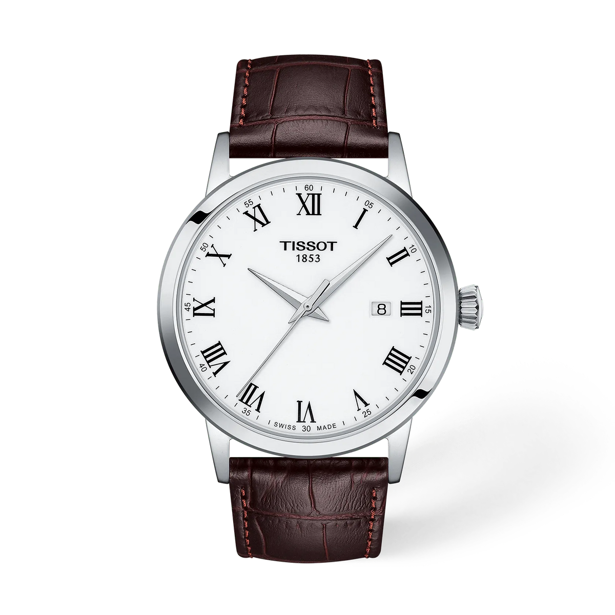 Front view of the watch Tissot Classic Dream 42mm with shadow
