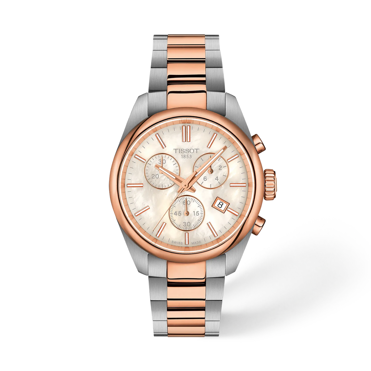 Front view of the watch Tissot PR 100 36mm with shadow