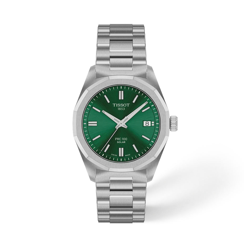 Front view of the watch Tissot PRC 100 Solar 34mm with shadow
