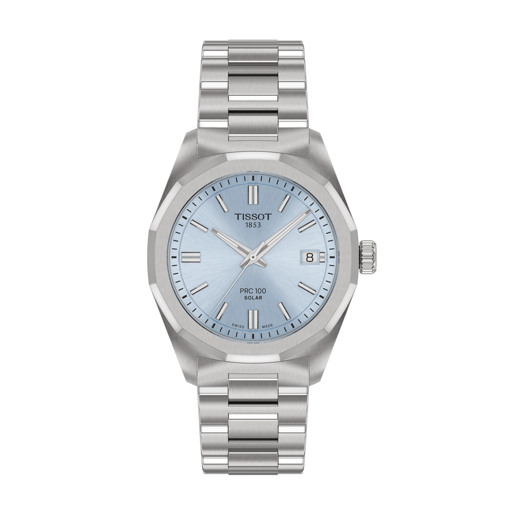 Front view of the watch Tissot PRC 100 Solar 34mm