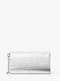 Michael Kors Mona Large Metallic Saffiano Leather Clutch - Silver