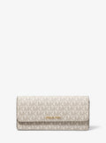 Michael Kors Jet Set Large Signature Logo Snap-Front Wallet - Vanilla/Acorn