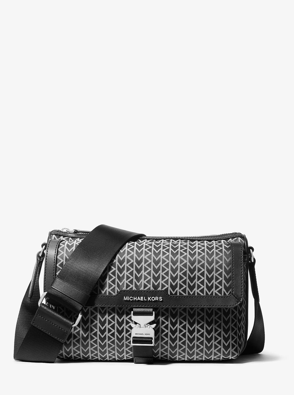 Michael Kors Eli MK2000 Logo Jacquard Messenger Bag - Black