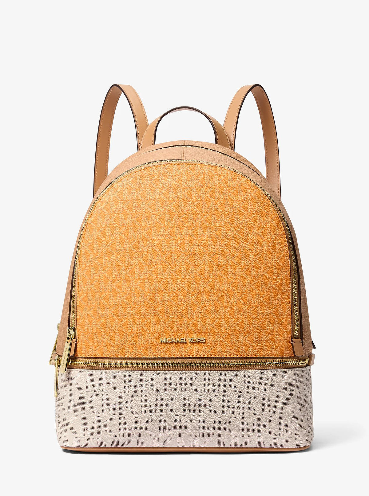 Michael Kors Rhea Medium Color-Block Signature Logo Backpack - Pop Orange Multi