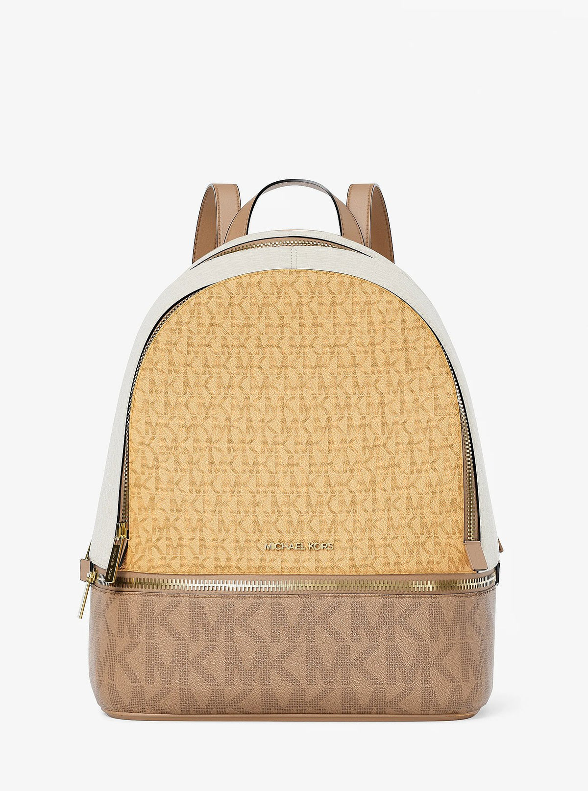 Michael Kors Rhea Medium Color-Block Signature Logo Backpack - Honeywheat Multi