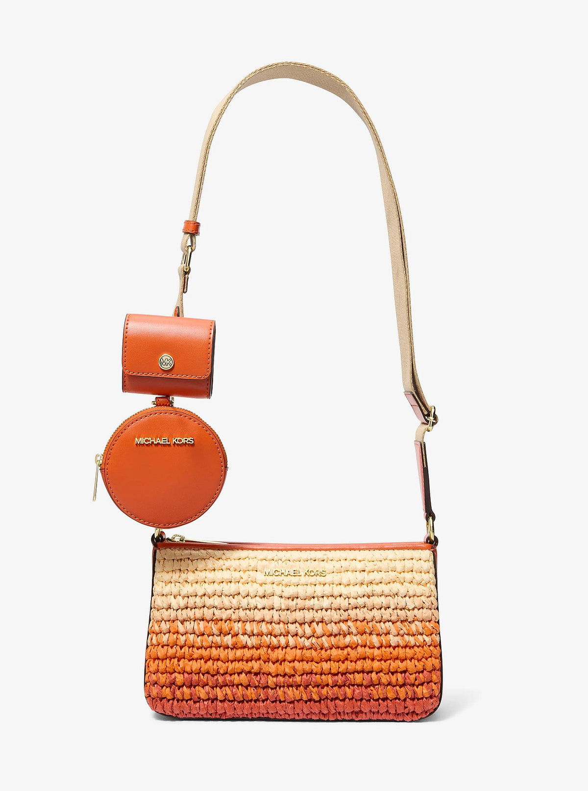 Michael Kors Jet Set Small Ombré Straw Crossbody Bag with Case for Apple Airpods Pro® - Red Clay