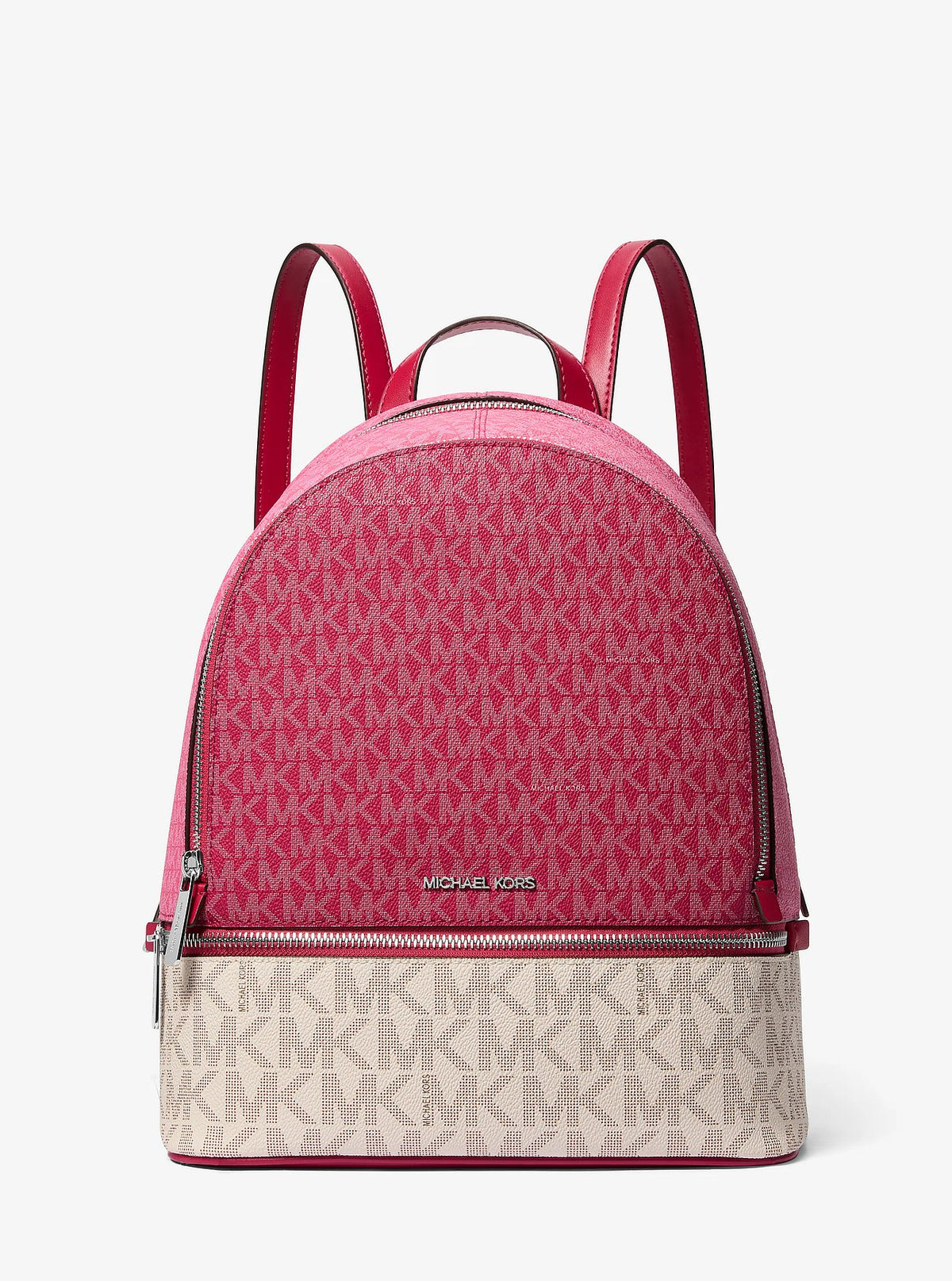 Michael Kors Rhea Medium Color-Block Signature Logo Backpack - Dark Raspberry Multi