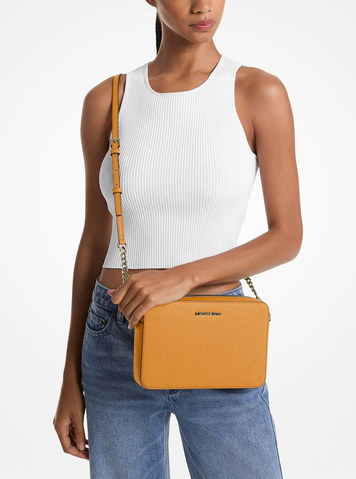 Michael Kors Jet Set Large Saffiano Leather Crossbody Bag - Pop Orange - 3