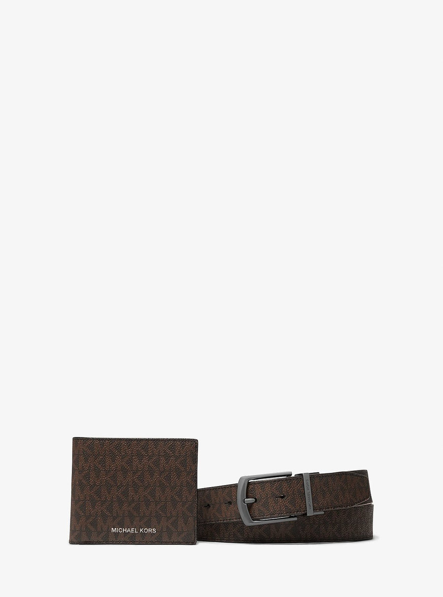 Michael Kors Signature Logo Billfold Wallet and Belt Gift Set