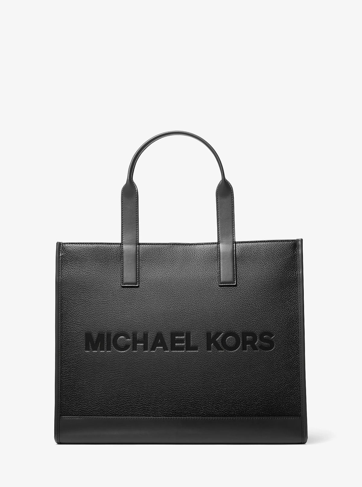 Michael Kors Cooper Logo Embossed Pebbled Leather Tote Bag - Black