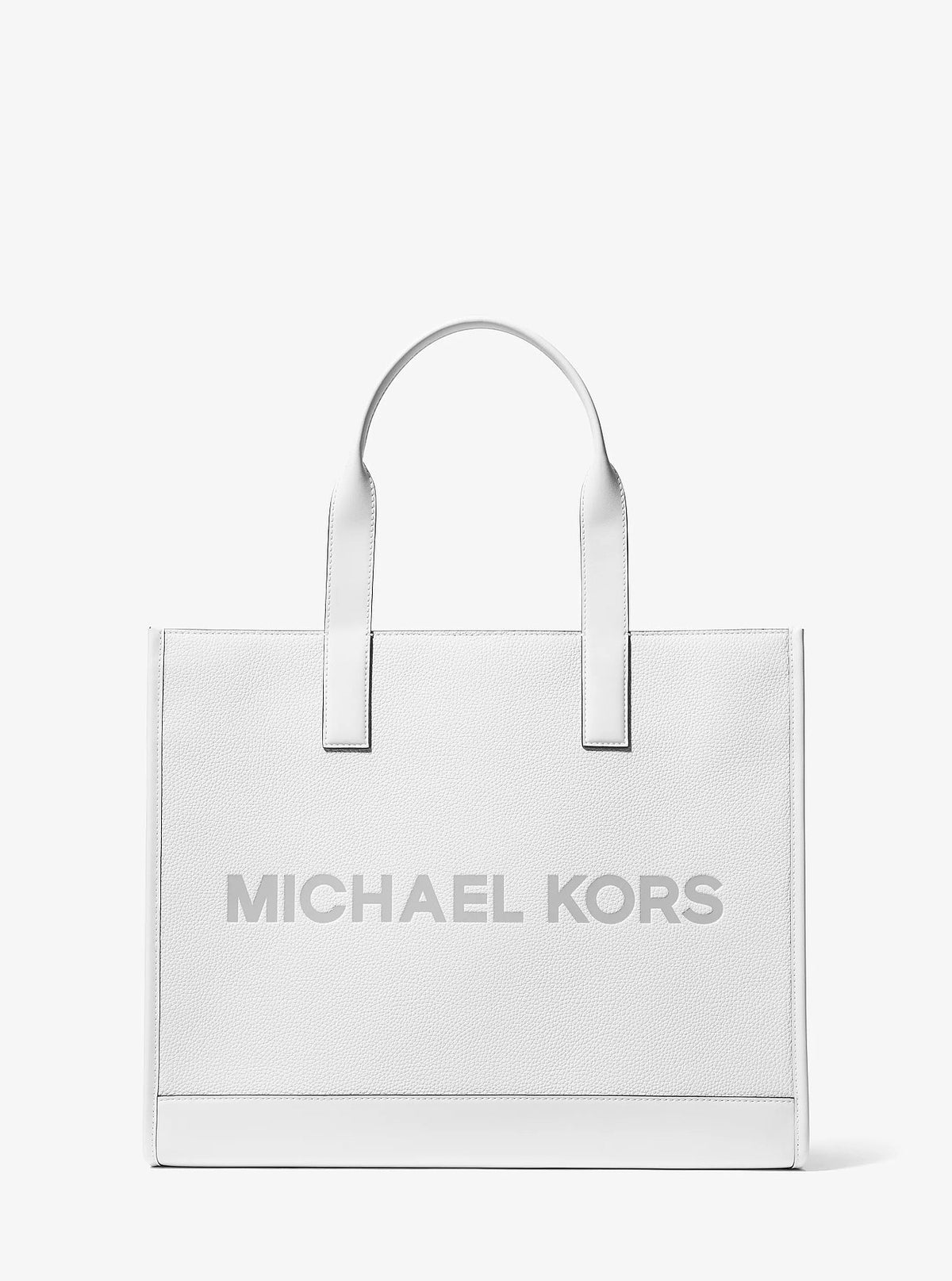 Michael Kors Cooper Logo Embossed Pebbled Leather Tote Bag - Bright Wht
