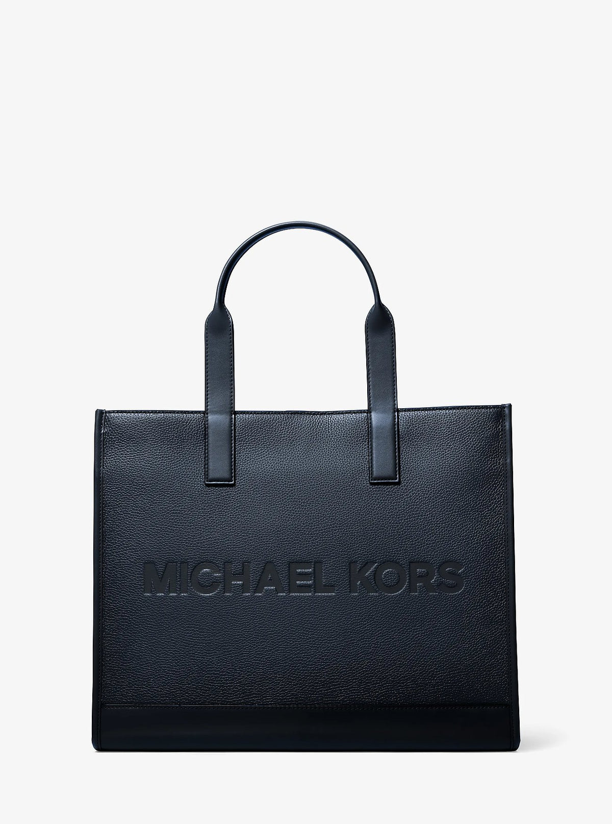 Michael Kors Cooper Logo Embossed Pebbled Leather Tote Bag - Navy