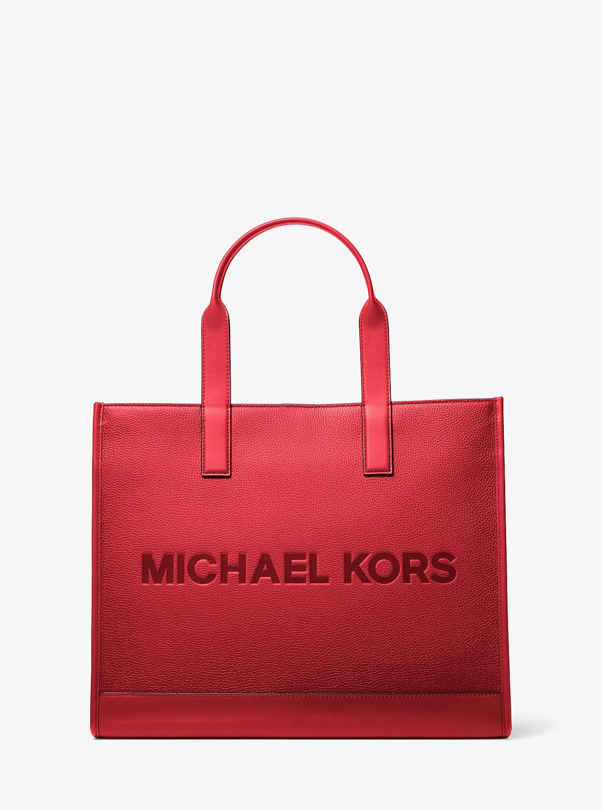 Michael Kors Cooper Logo Embossed Pebbled Leather Tote Bag - Bright Red
