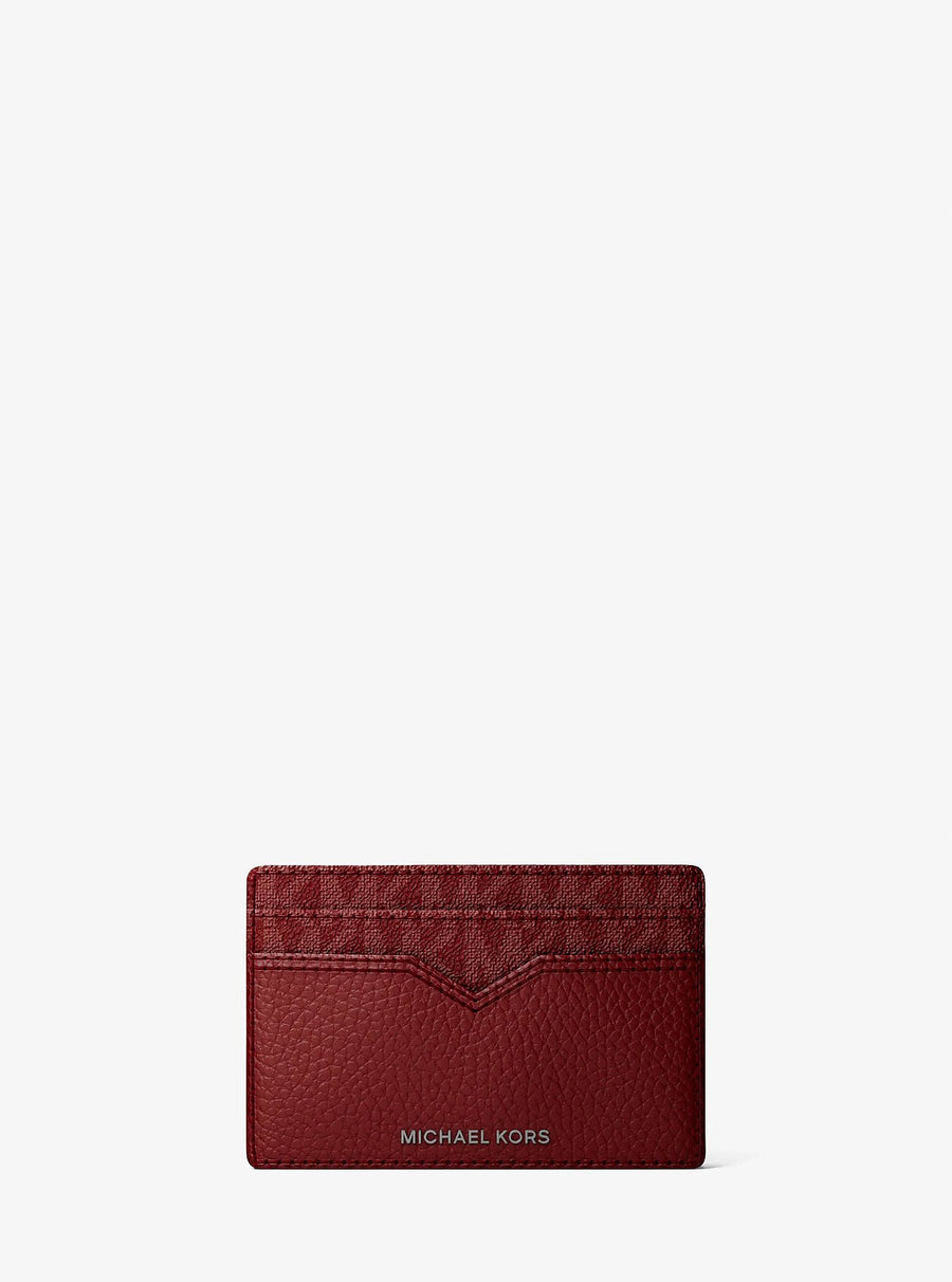 Michael Kors Hudson Pebbled Leather and Signature Logo Money Clip Card Case