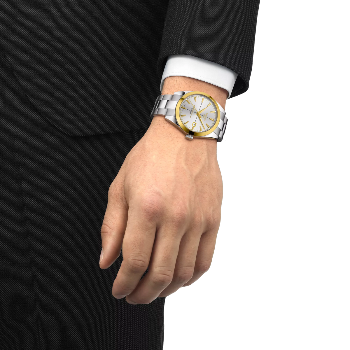 Simulation of the watch Tissot Gentleman Gold Bezel 40mm on a wrist
