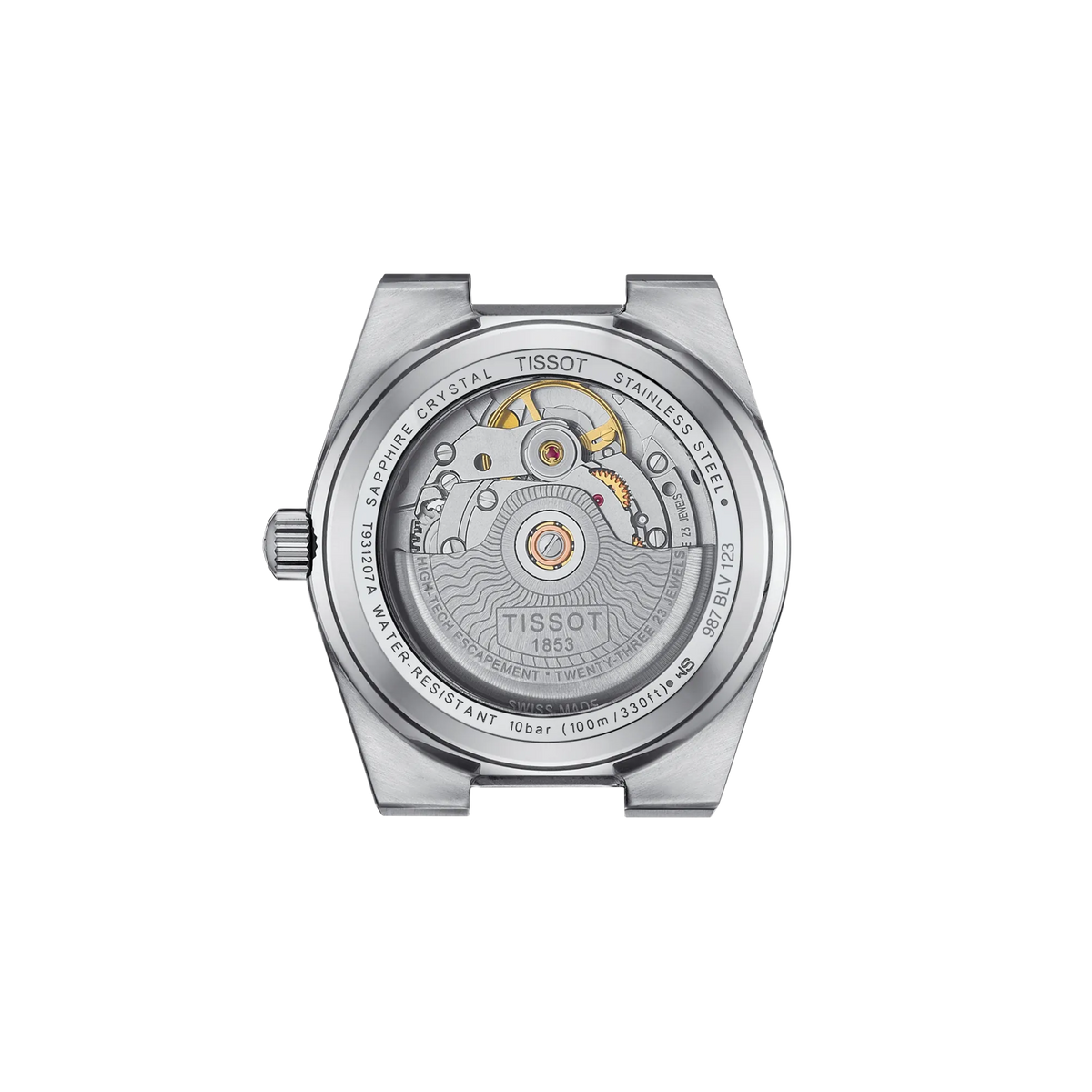Back view of the watch case Tissot PRX Gold 35mm