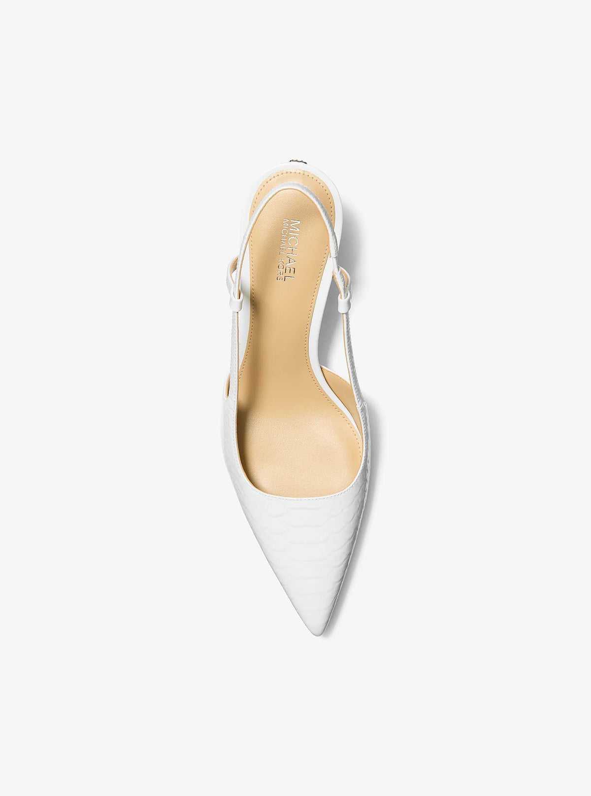Michael Kors Alora Snake Embossed Leather Slingback Pump - Optic White - 3