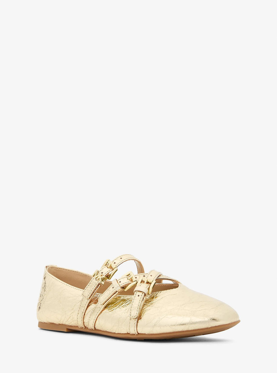 Michael Kors Indy Flex Crackled Metallic Leather Ballet Flat