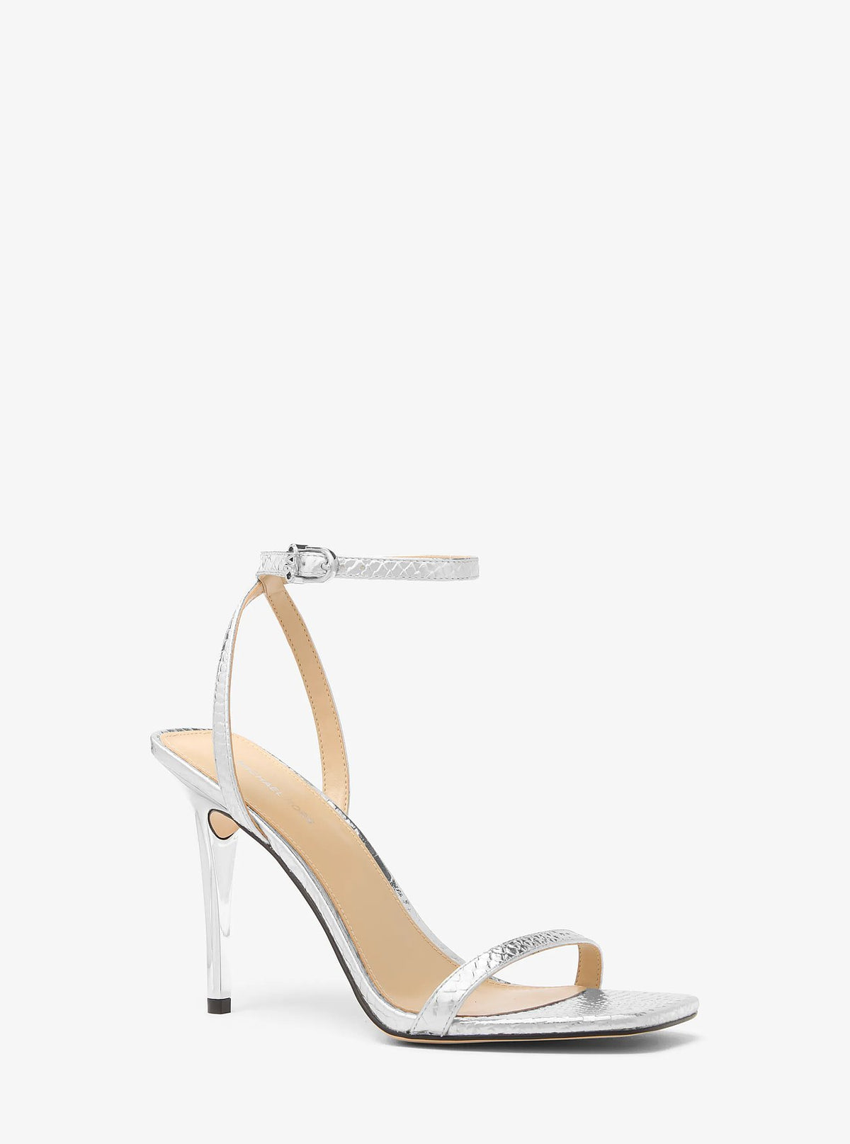 Michael Kors Liana Metallic Snake Embossed Leather Sandal - Silver