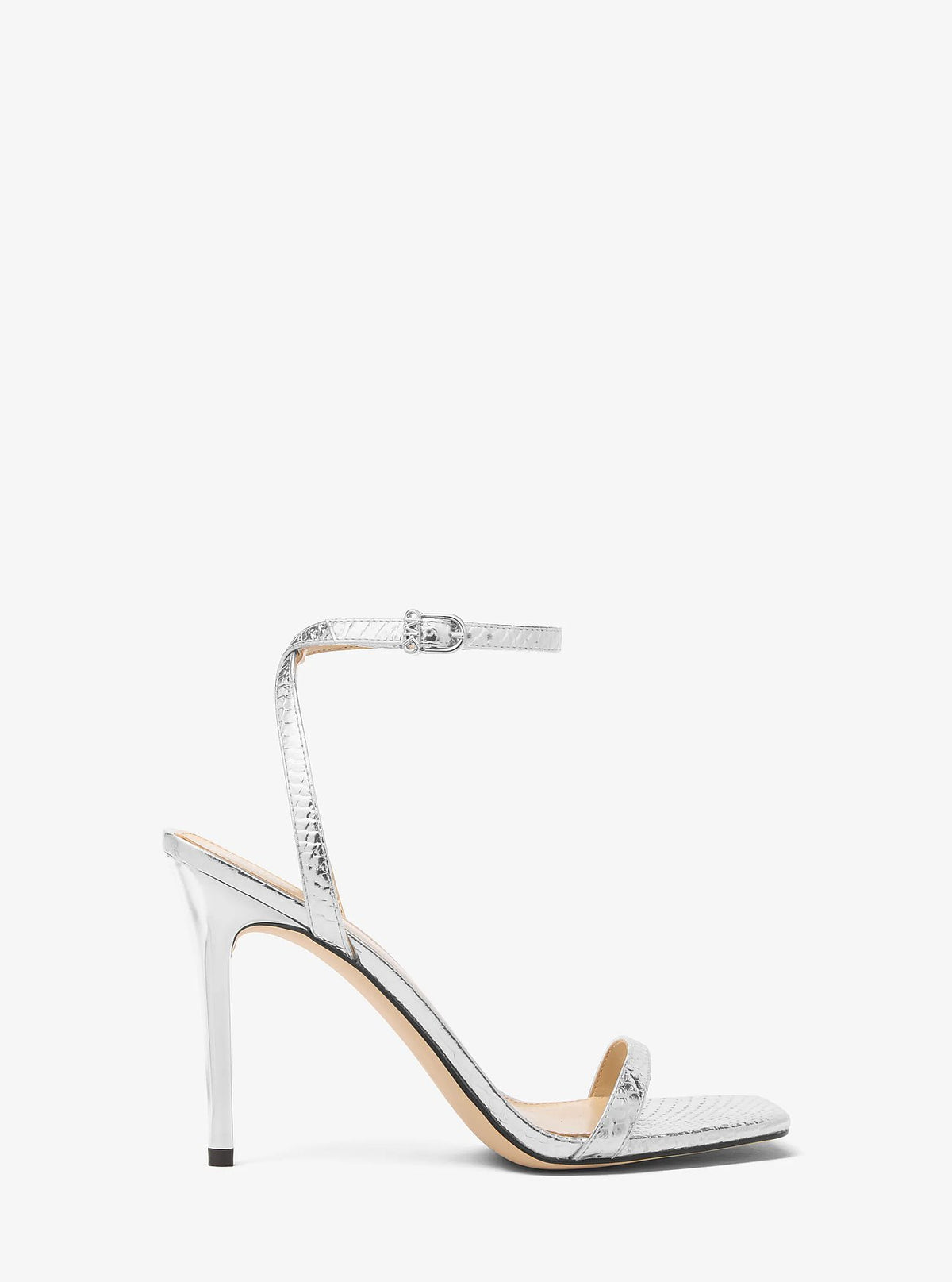 Michael Kors Liana Metallic Snake Embossed Leather Sandal - Silver - 2