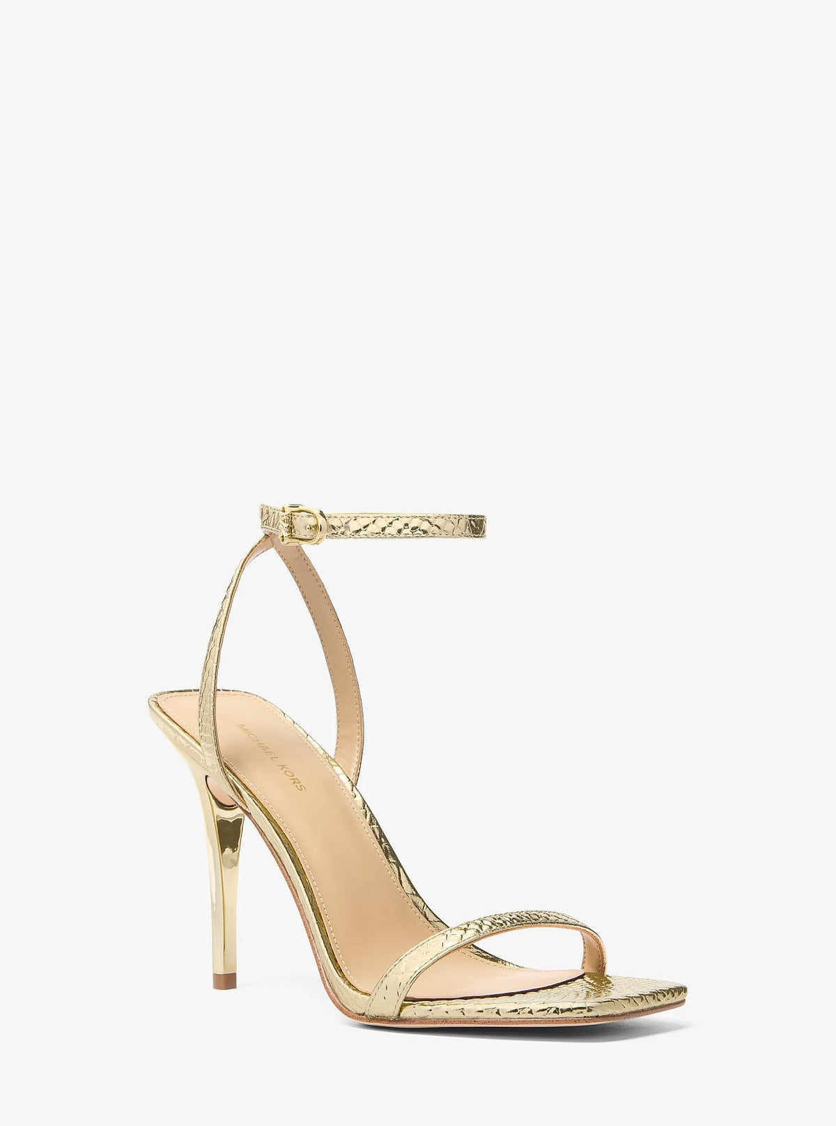 Michael Kors Liana Metallic Snake Embossed Leather Sandal - Pale Gold