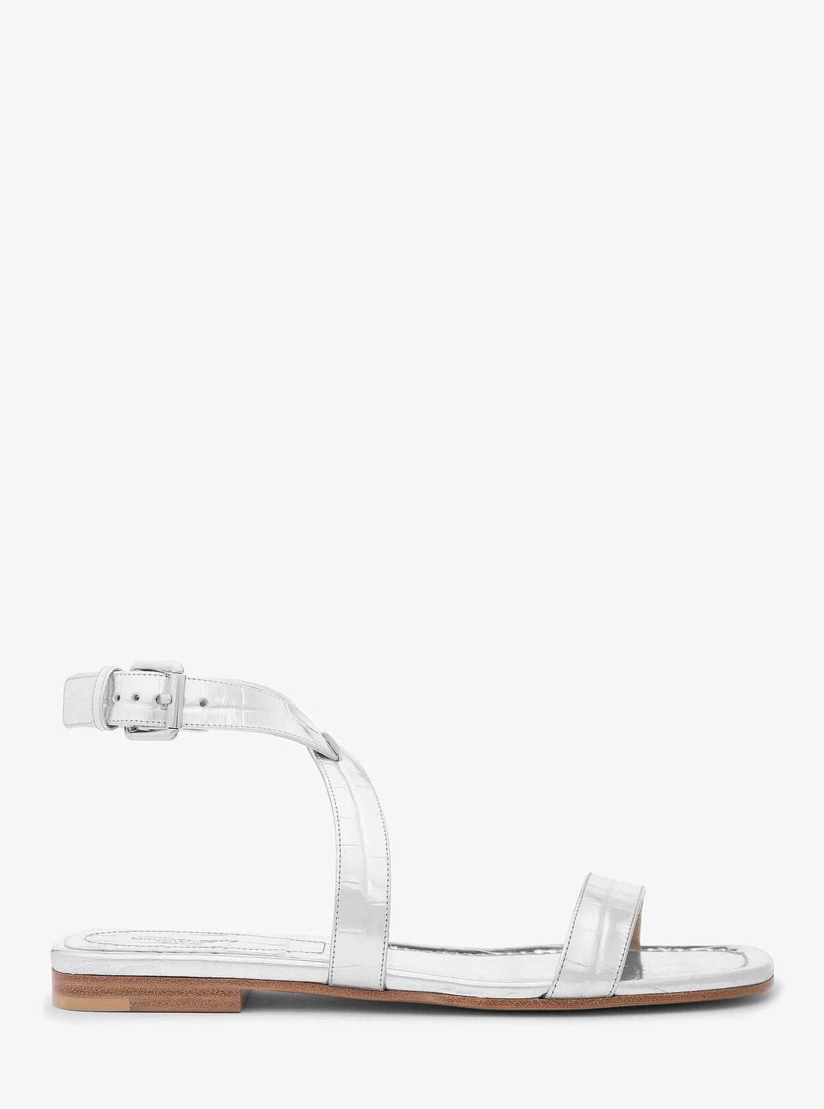 Michael Kors Bridgette Metallic Crocodile Embossed Leather Sandal - Silver - 2