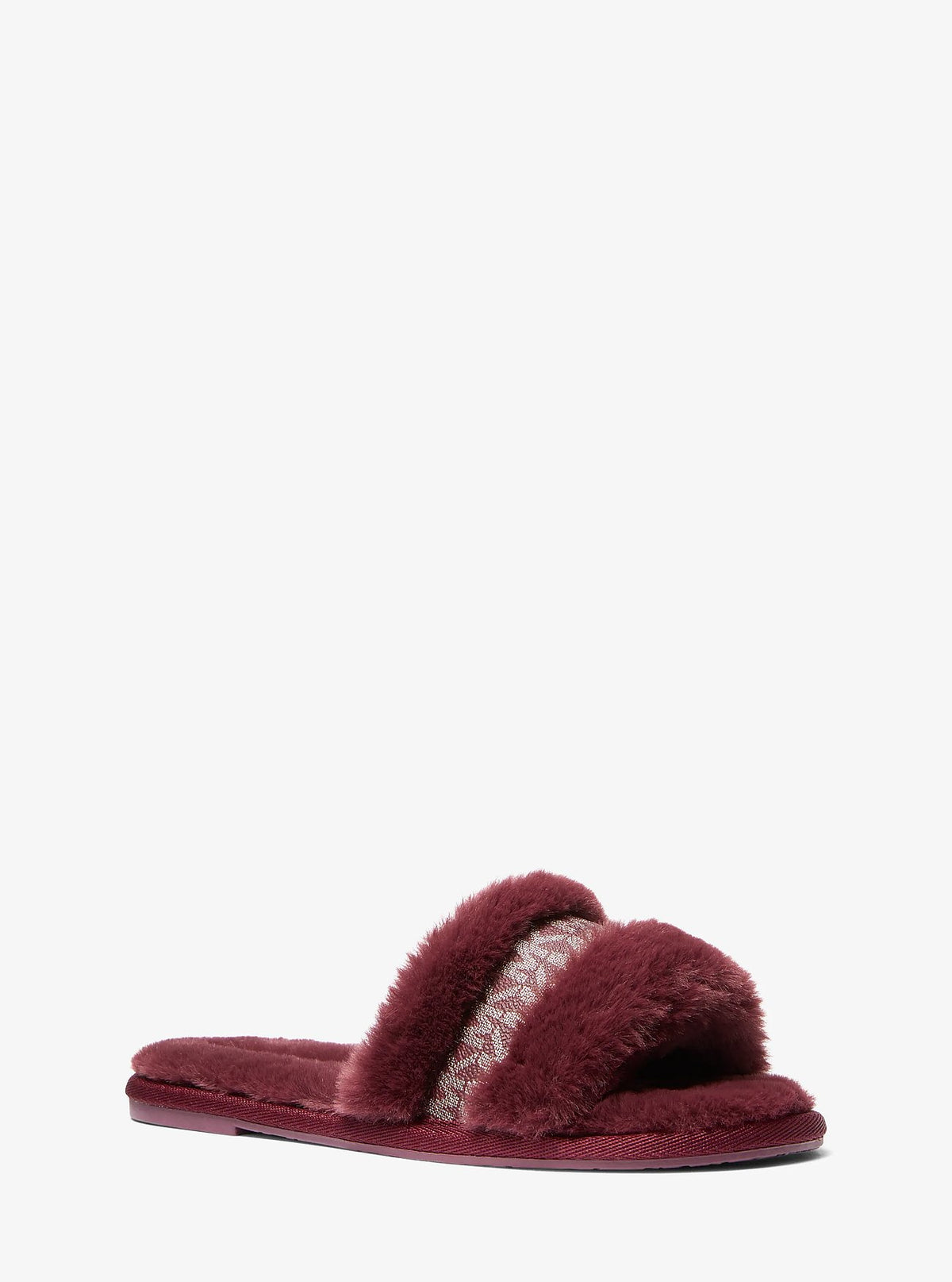 Michael Kors Alexis Faux Fur and Metallic Signature Logo Slide Sandal - Oxblood