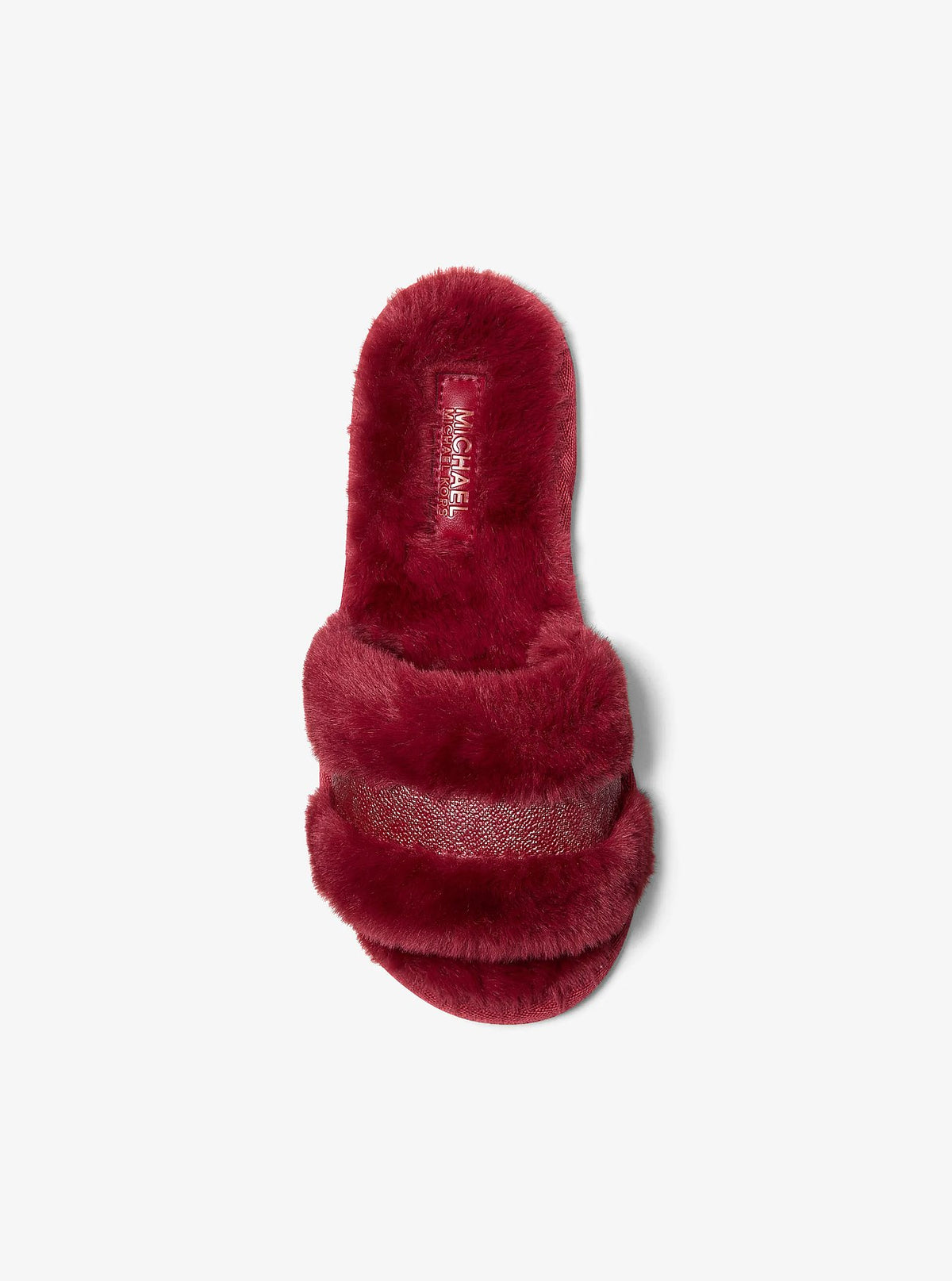 Michael Kors Alexis Faux Fur and Metallic Signature Logo Slide Sandal - Cherry - 3