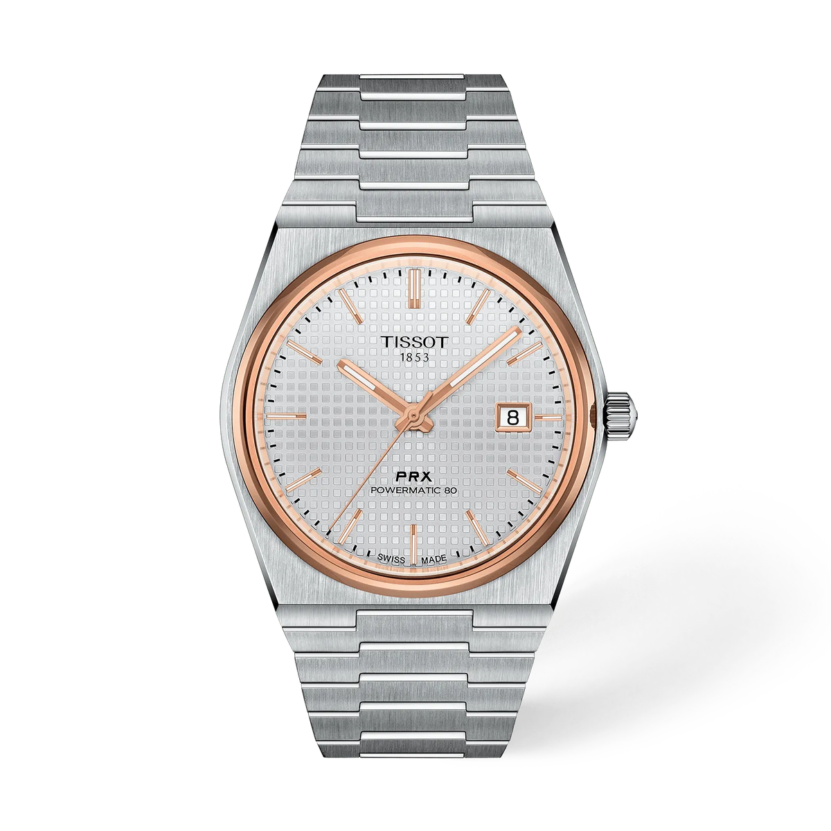 Front view of the watch Tissot PRX 40mm with shadow