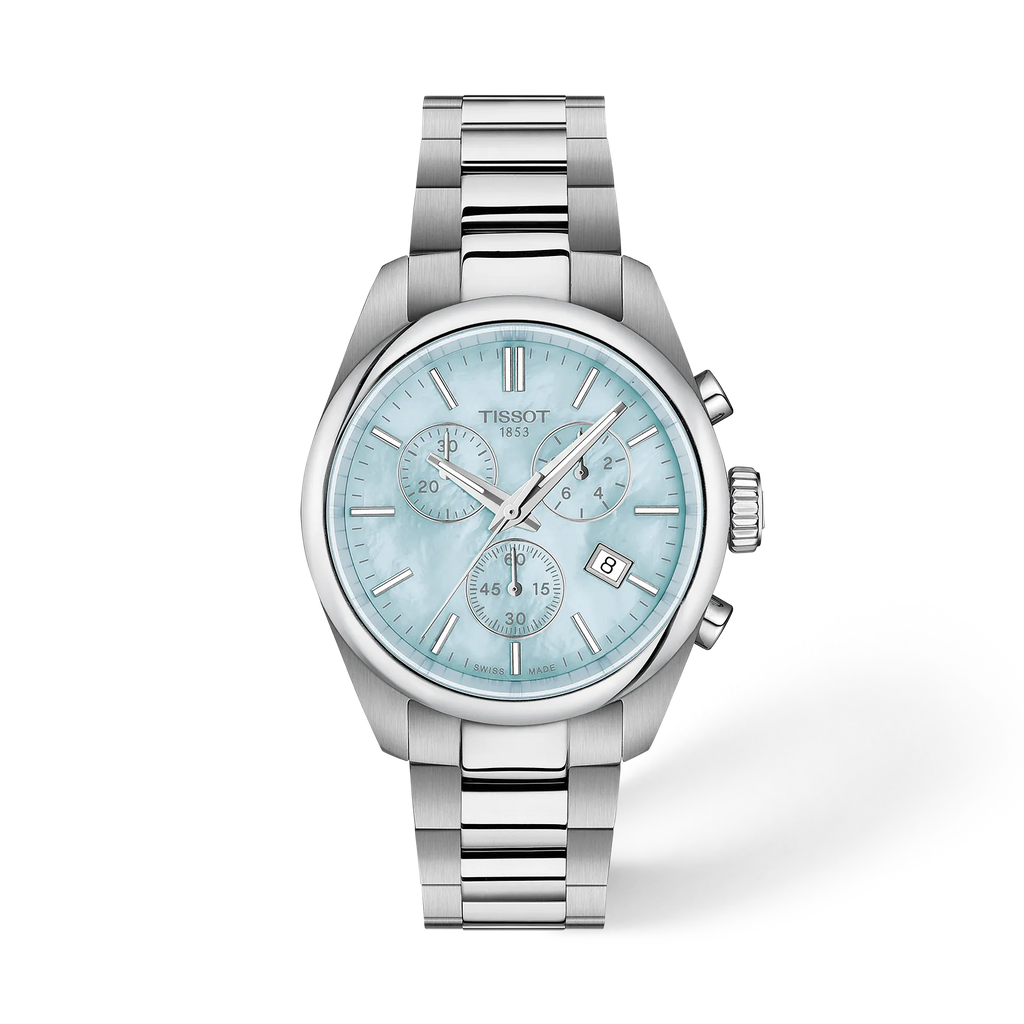 Front view of the watch Tissot PR 100 36mm with shadow