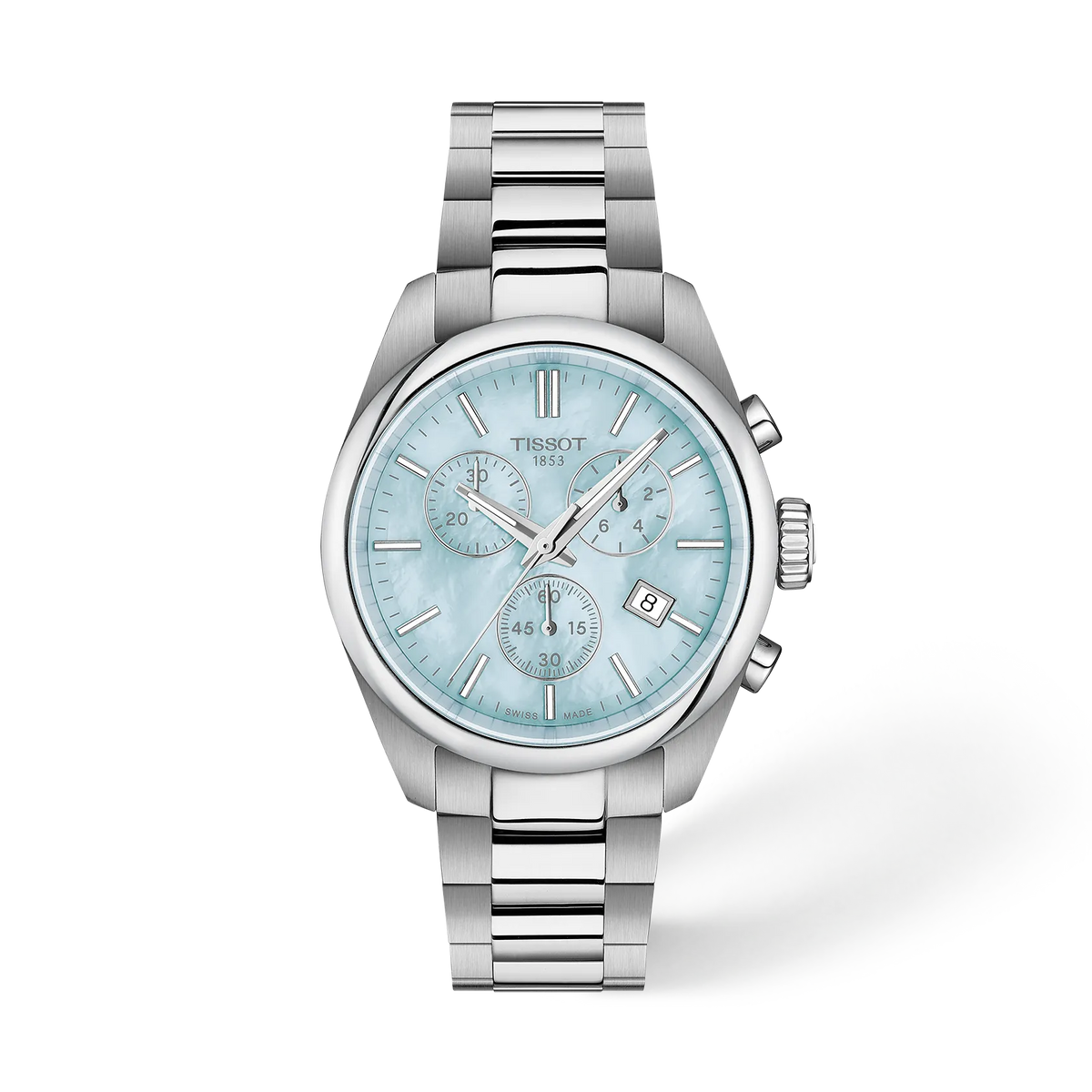 Front view of the watch Tissot PR 100 36mm with shadow