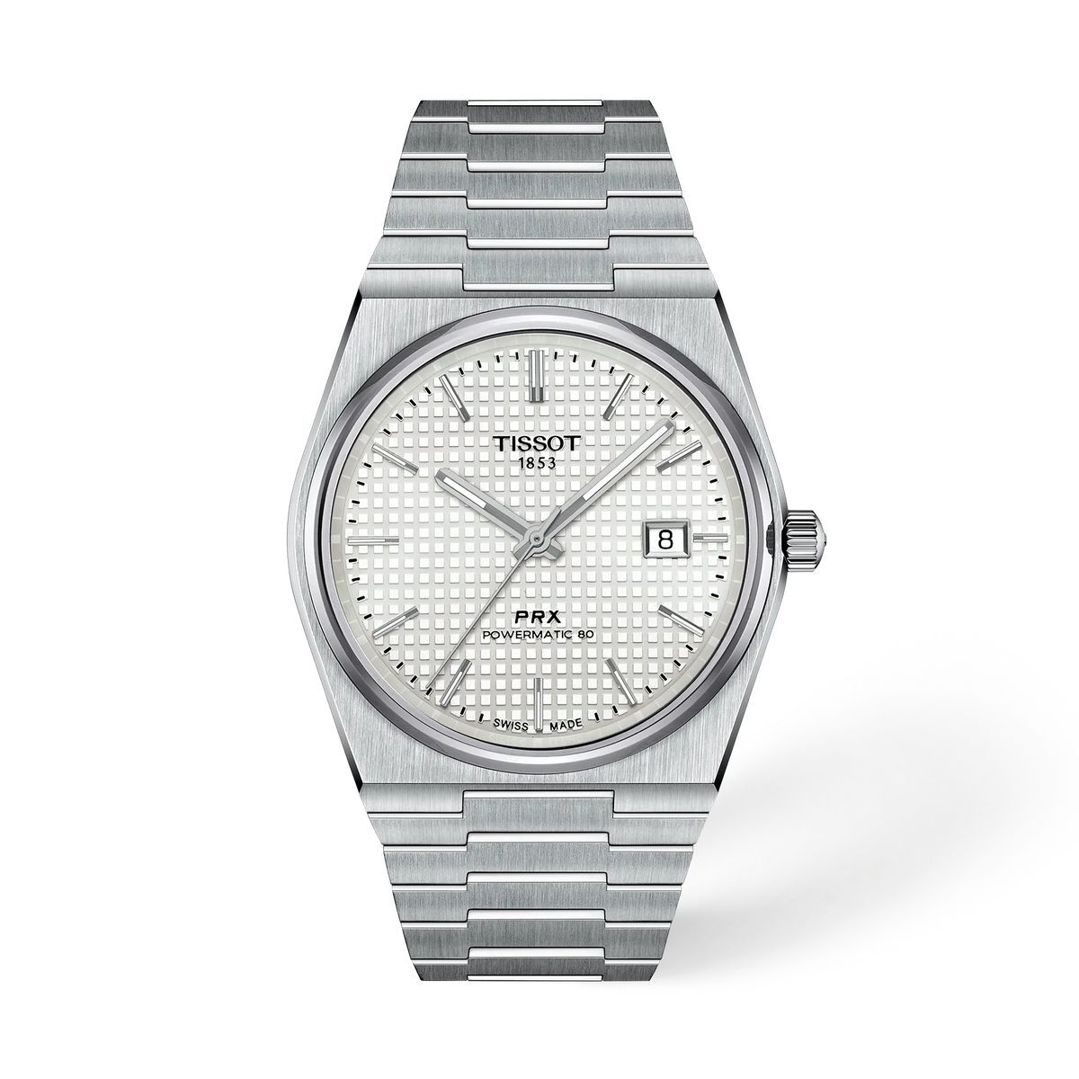 Front view of the watch Tissot PRX 40mm with shadow