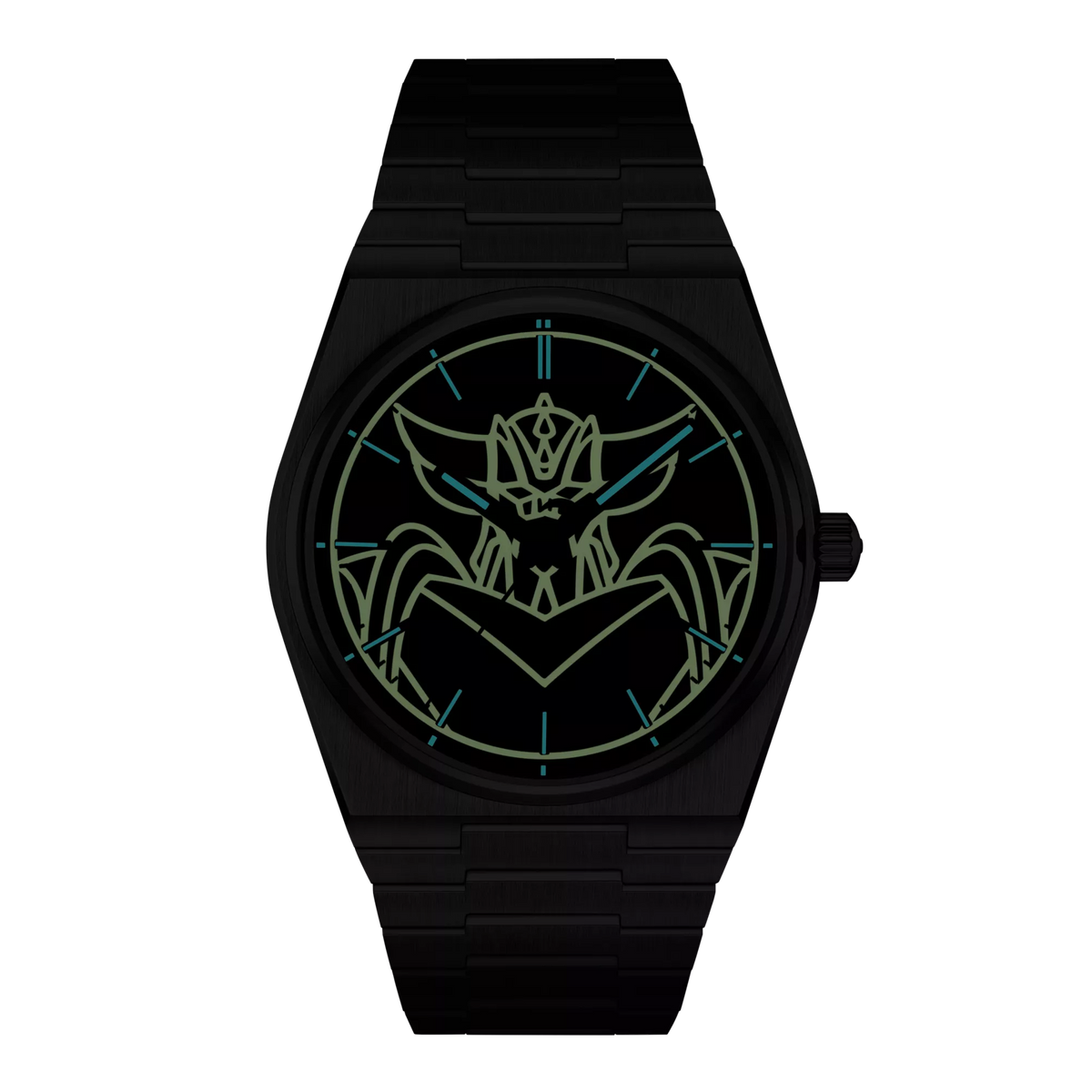 Front view of the watch Tissot PRX UFO Robot Grendizer 40mm in night mode