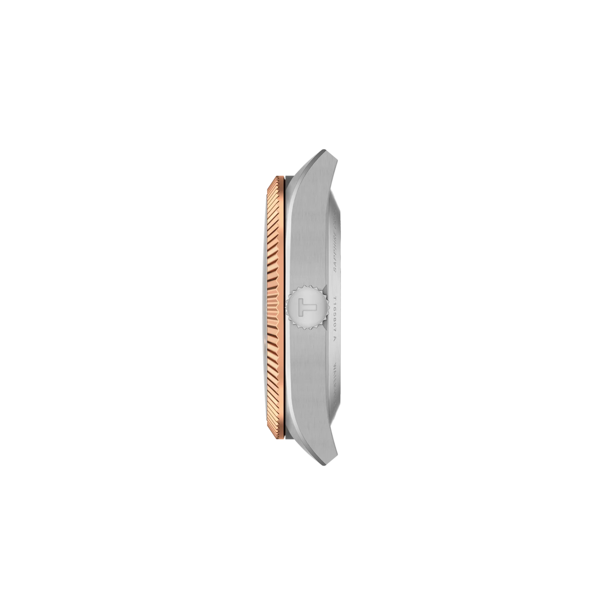 Profile view of the watch case Tissot Gentleman Gold Bezel 38mm