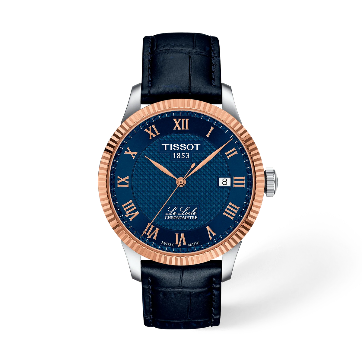 Front view of the watch Tissot Le Locle Gold 39mm with shadow