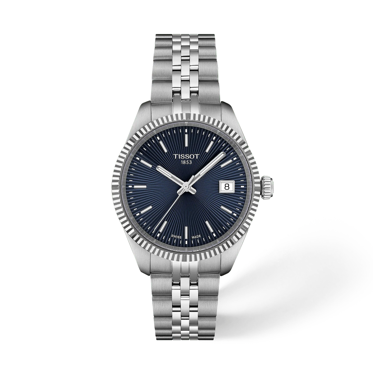 Front view of the watch Tissot Ballade 34mm with shadow