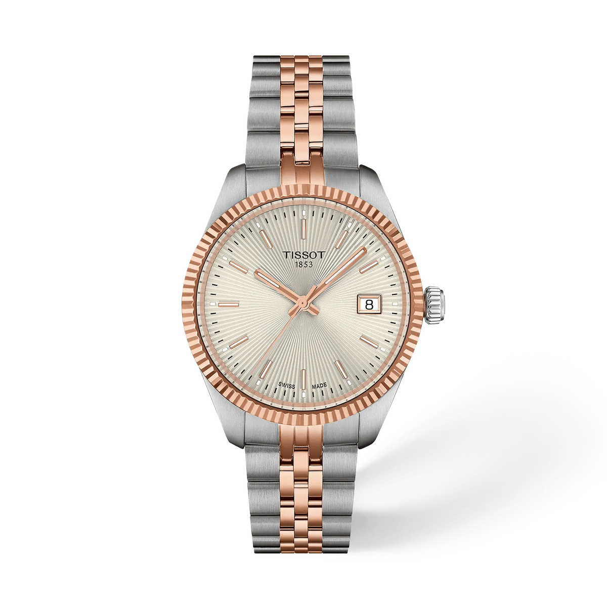 Front view of the watch Tissot Ballade 34mm with shadow