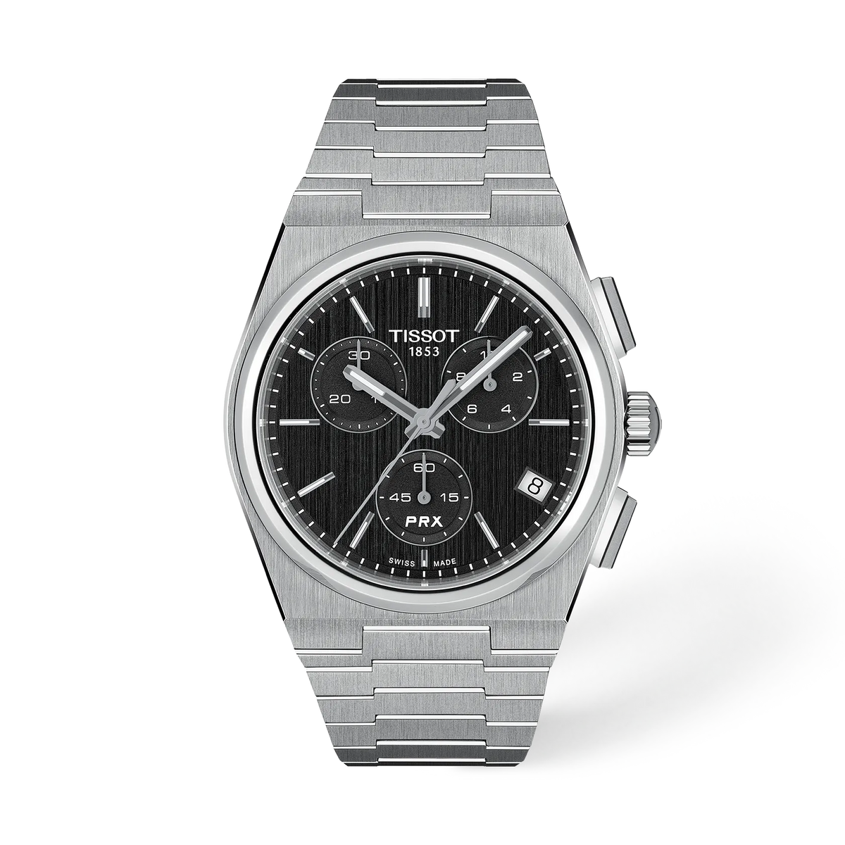 Front view of the watch Tissot PRX 41mm with shadow