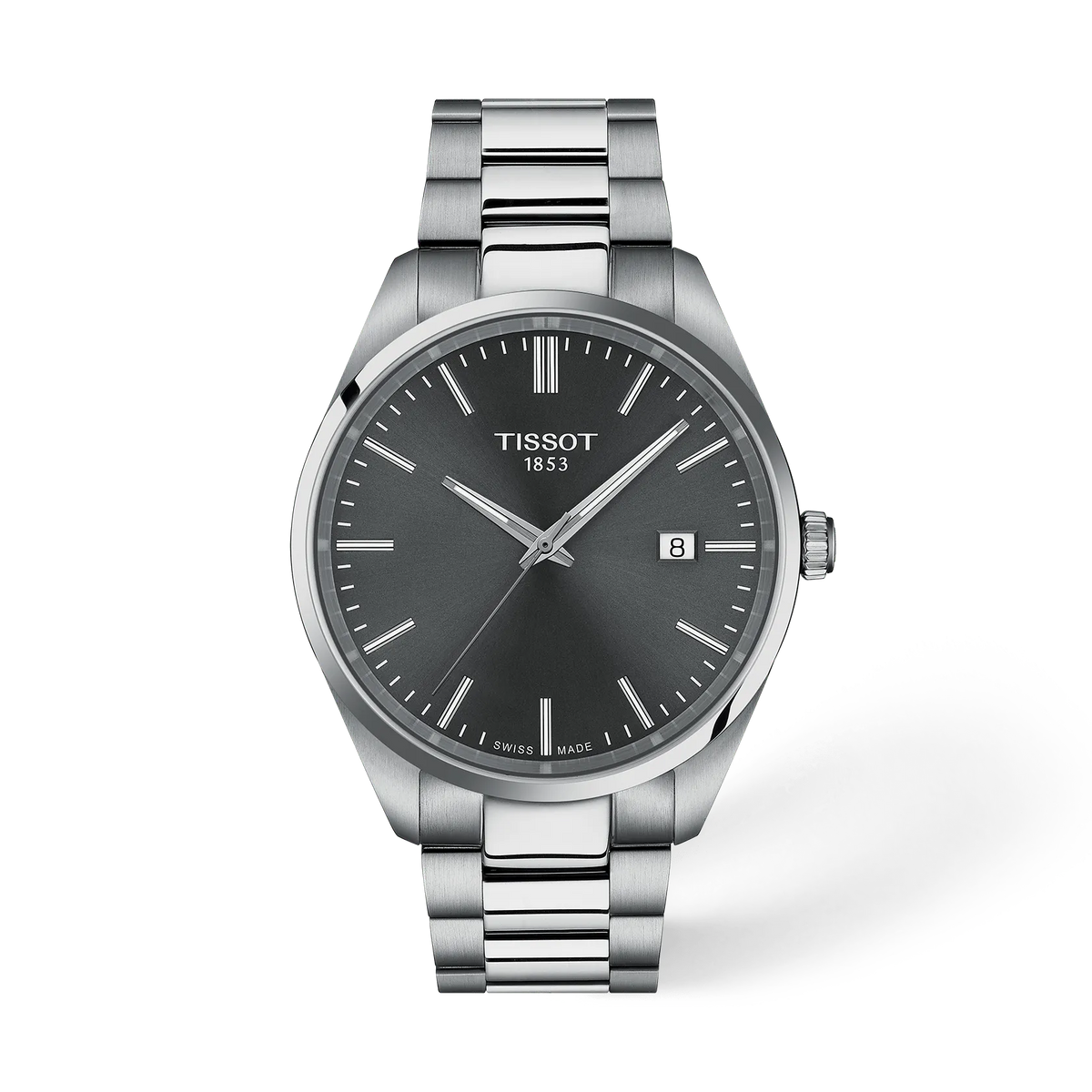 Front view of the watch Tissot PR 100 40mm with shadow