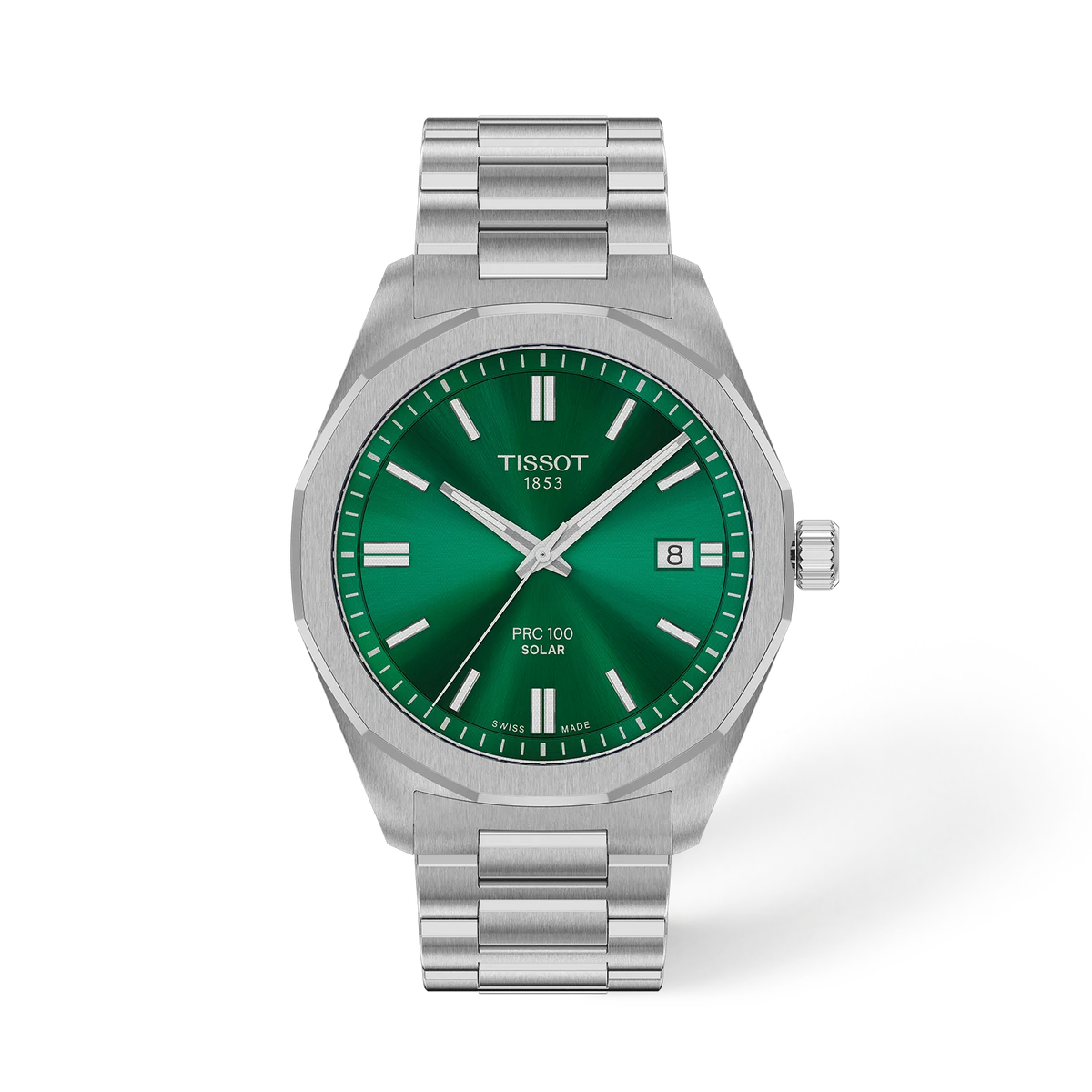 Front view of the watch Tissot PRC 100 Solar 39mm with shadow