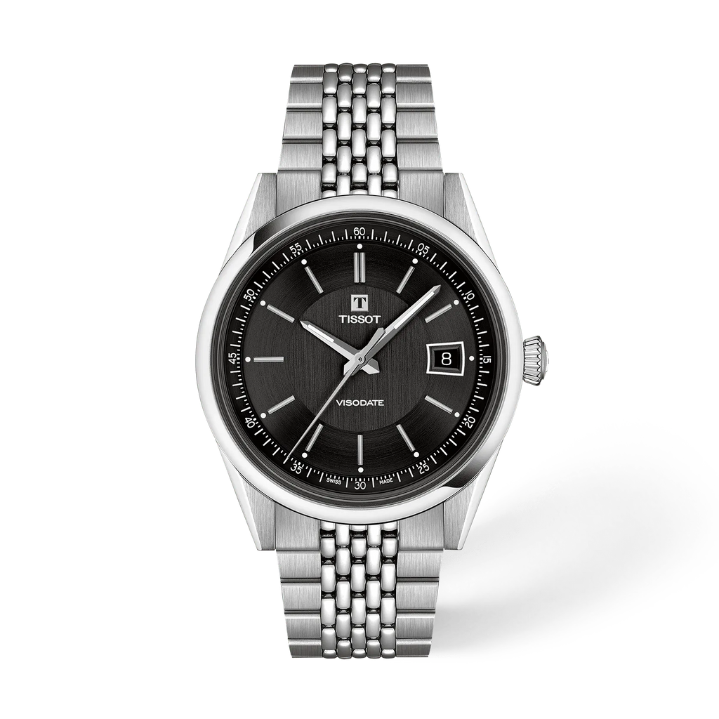 Front view of the watch Tissot Visodate 39mm with shadow