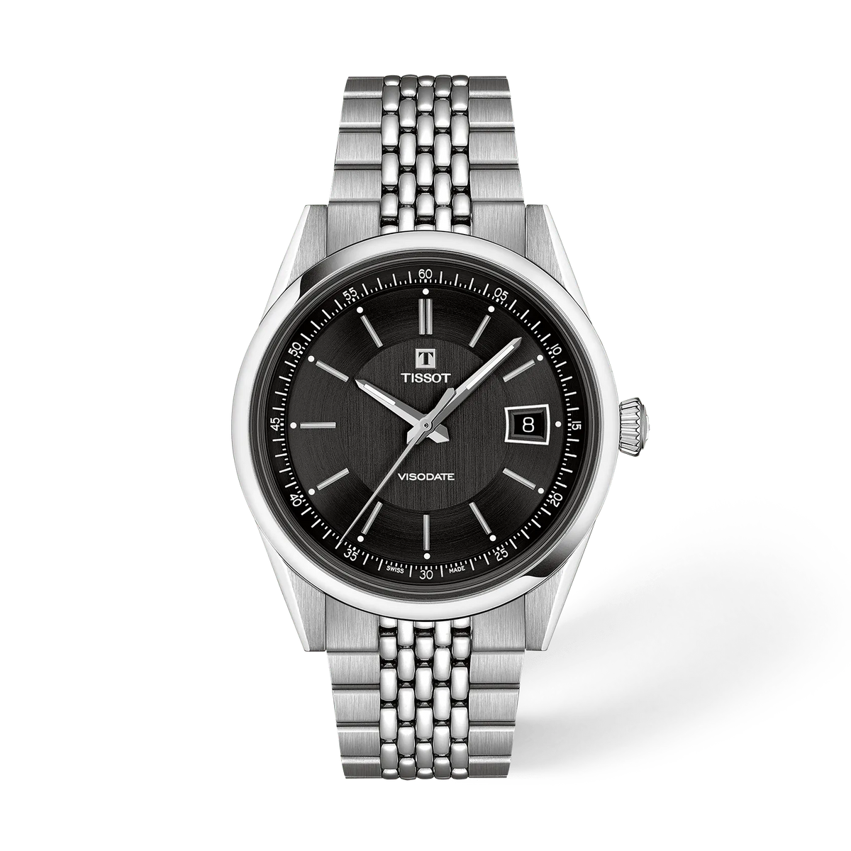 Front view of the watch Tissot Visodate 39mm with shadow